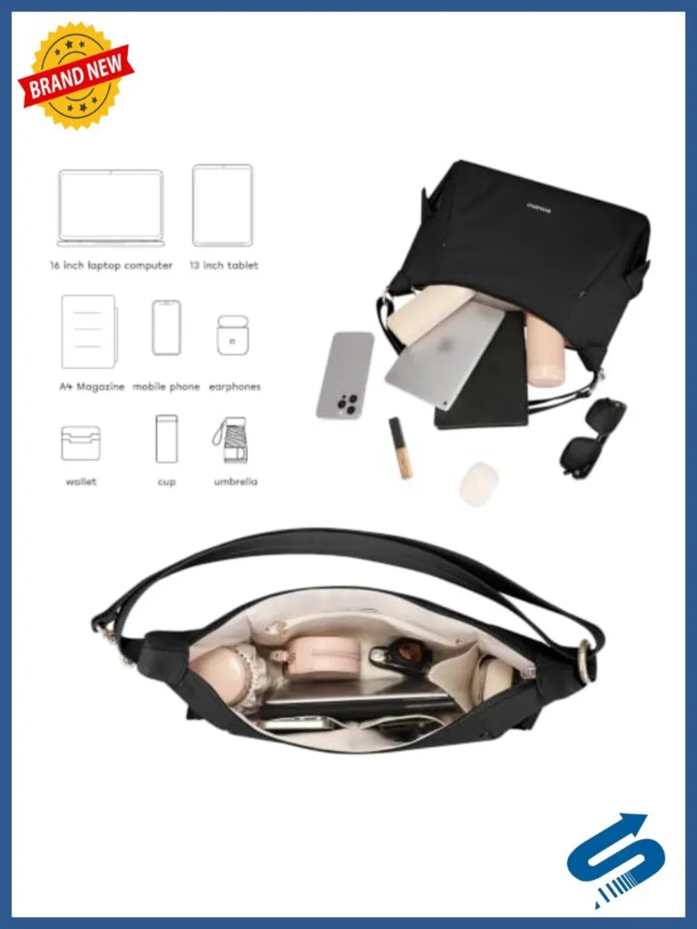 Nylon Hobo Bag with Multi-Pocket Organization, Adjustable Strap